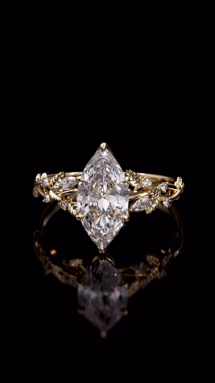 Marquise ring with a botanical vine setting